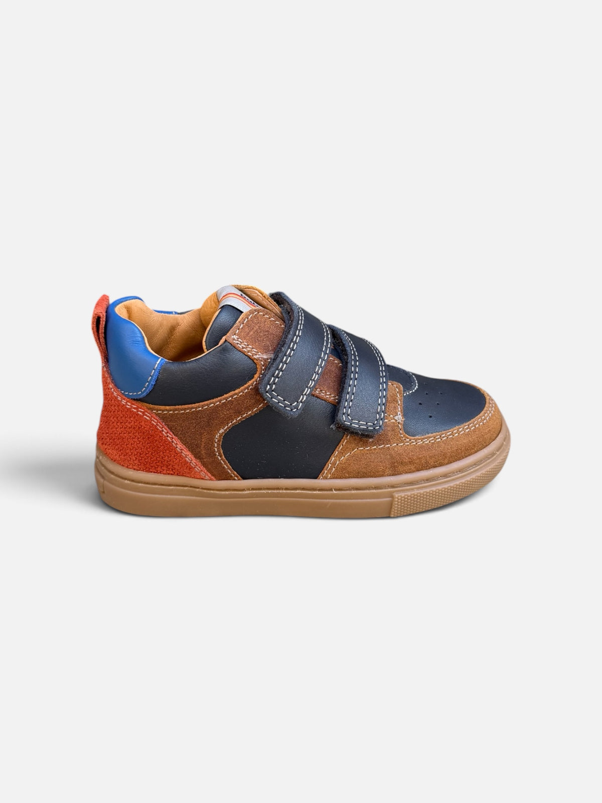Baskets garçon Babybotte Arnold Scratch – Marine & camel