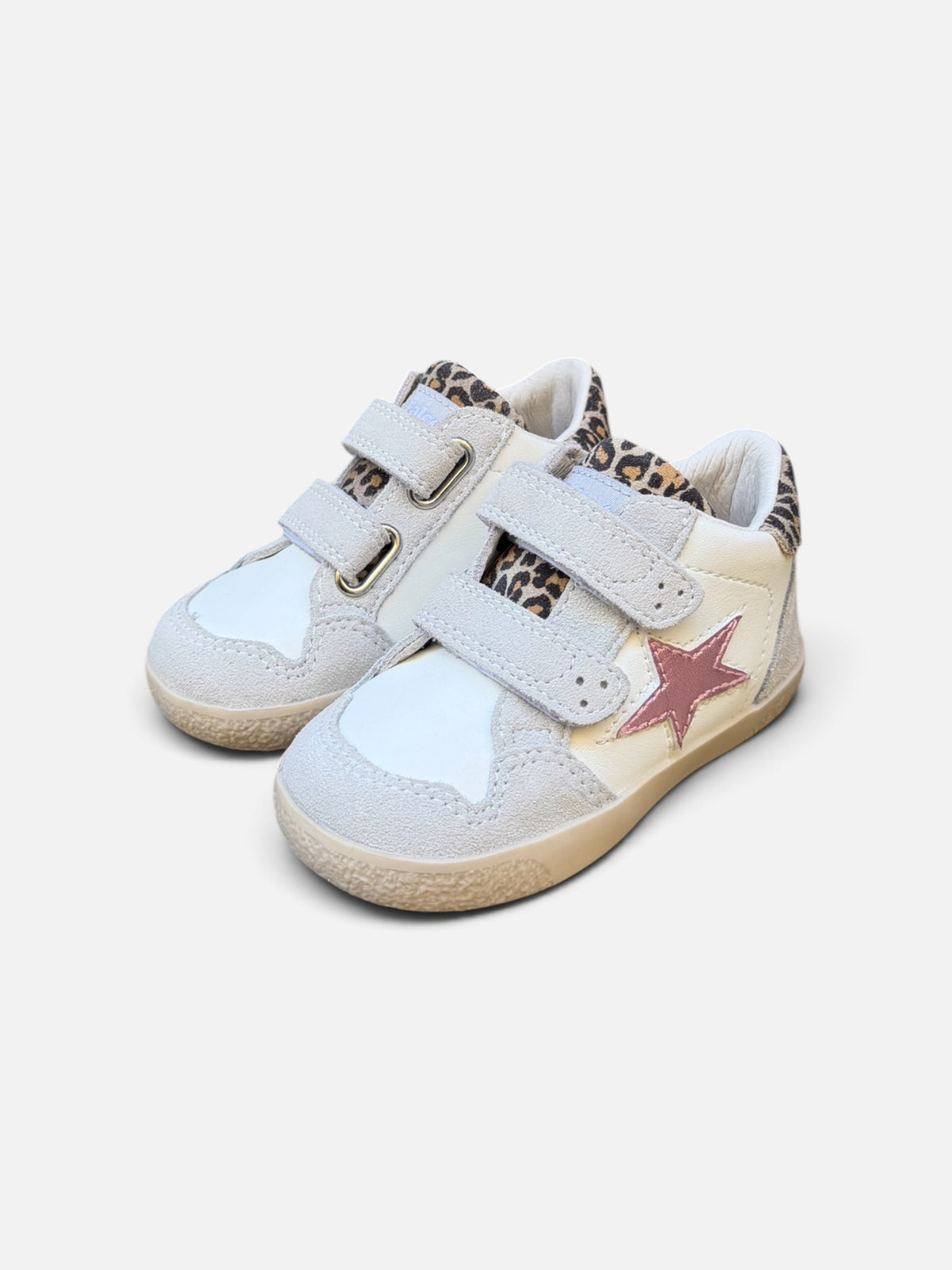 FALCOTTO – Baskets enfant Alnoite écru, rose & léopard