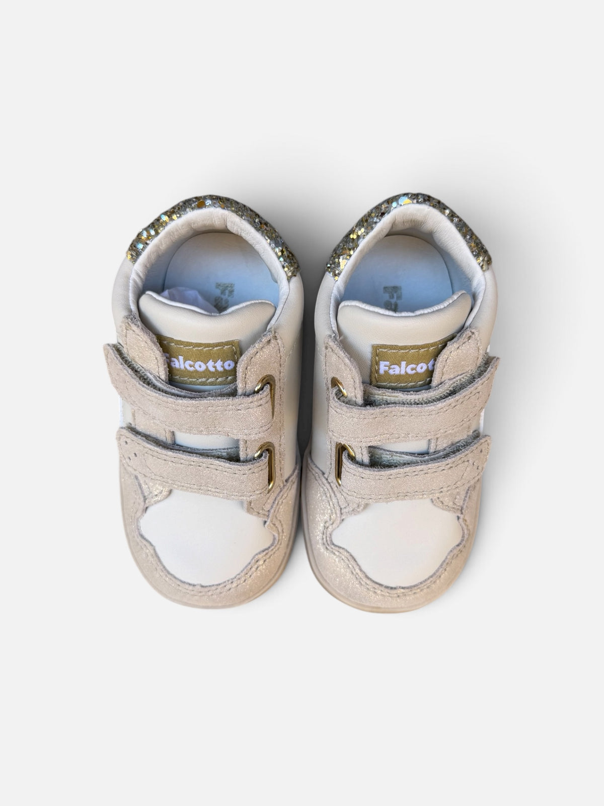 FALCOTTO – Baskets enfant Alnoite écru & doré