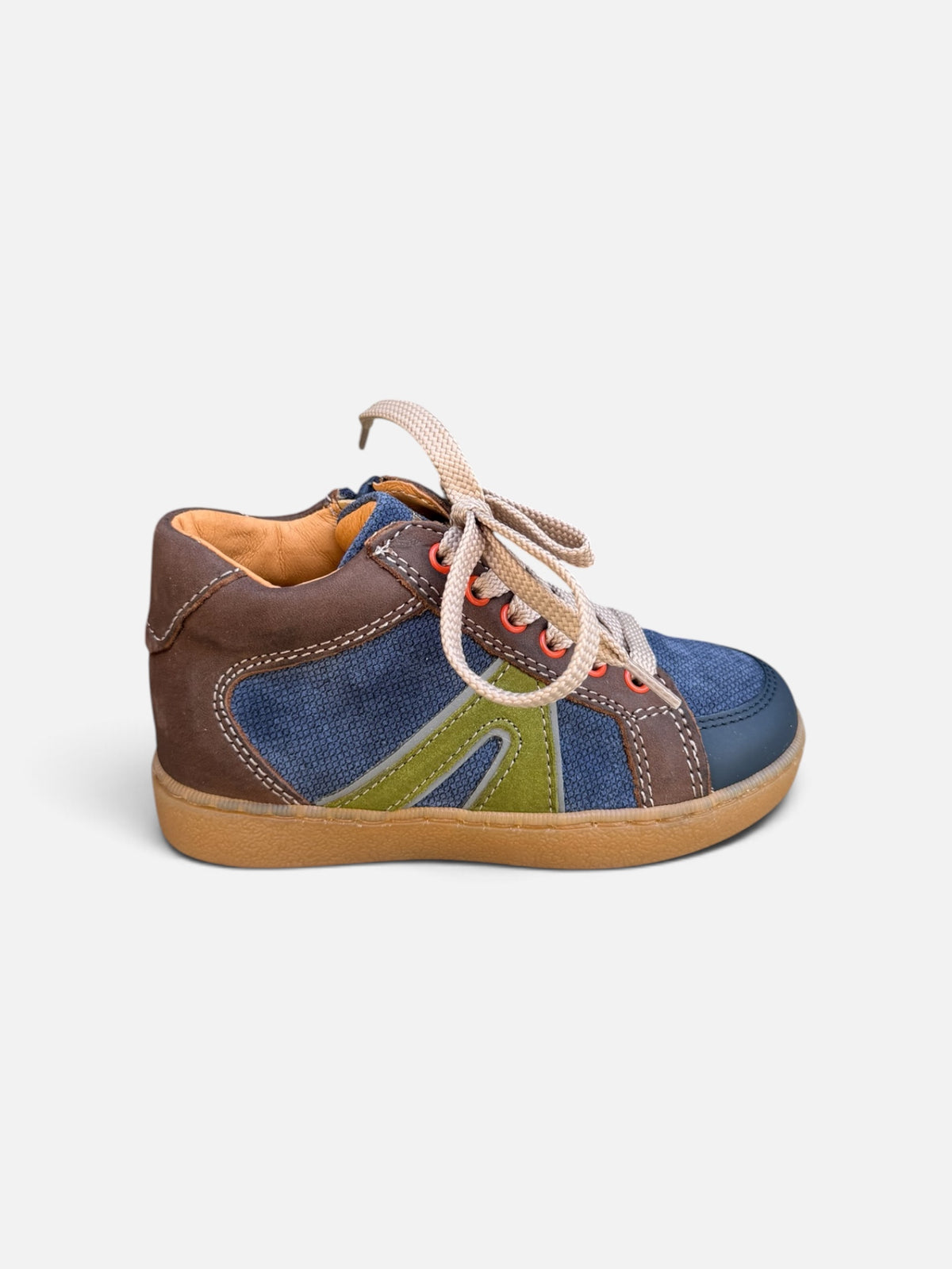 Baskets garçon Babybotte Ailefan – Bleu, marron & kaki
