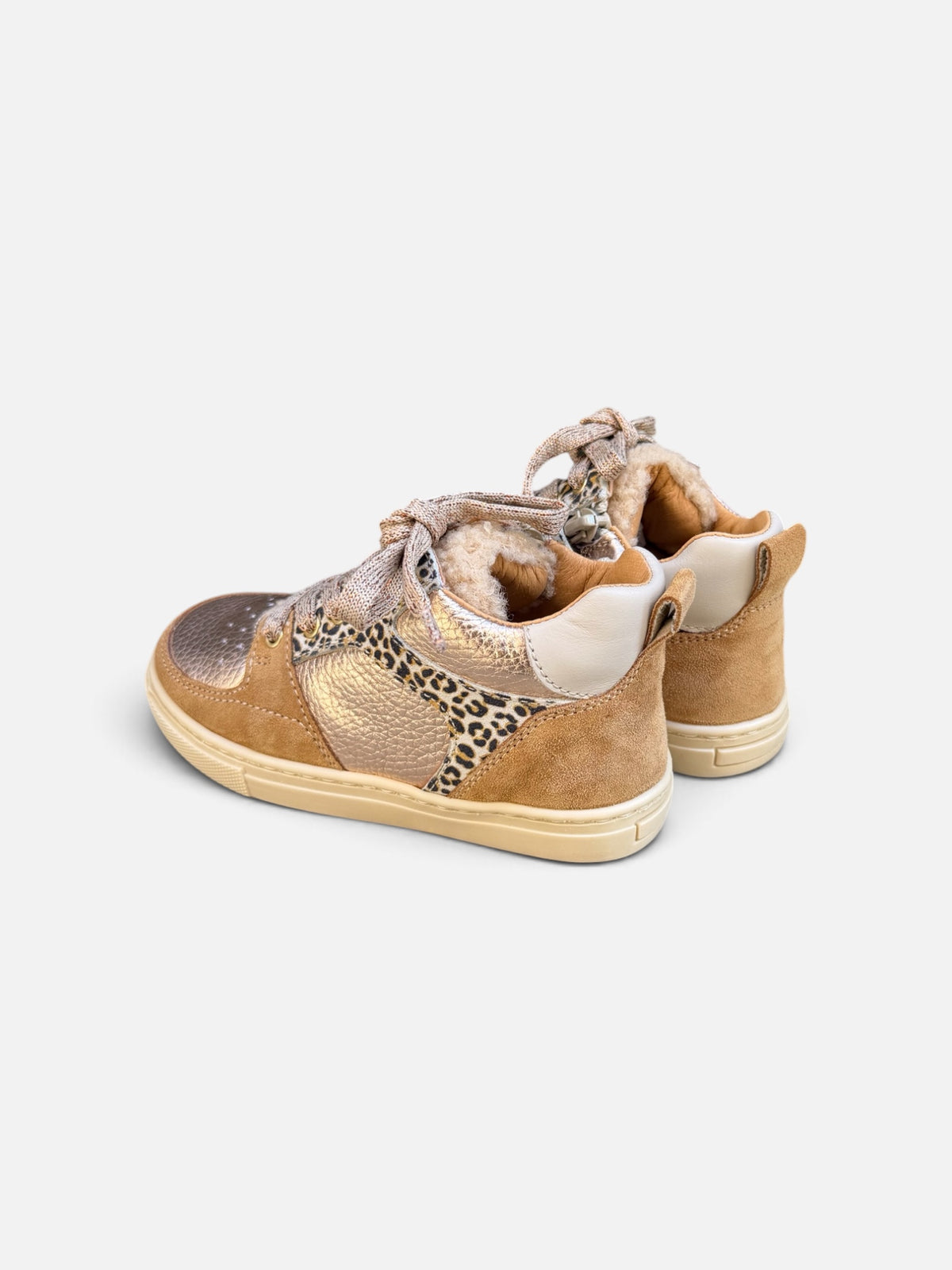 Baskets fille Babybotte Arielle – Léopard & Champagne