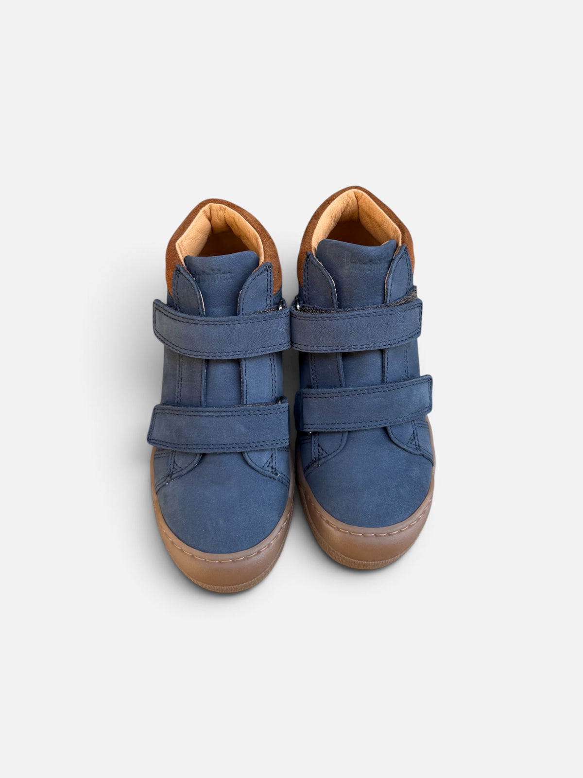 Baskets montantes enfant Babybotte Kiwi – Marine & Cognac