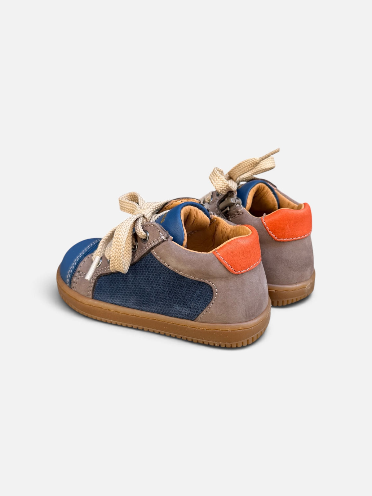 Baskets enfant Babybotte Frida – Bleu, taupe & orange