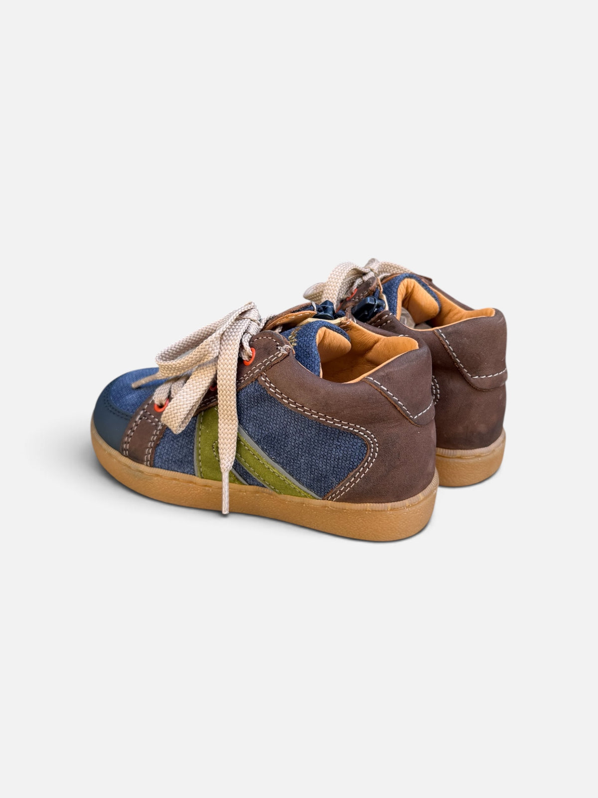 Baskets garçon Babybotte Ailefan – Bleu, marron & kaki