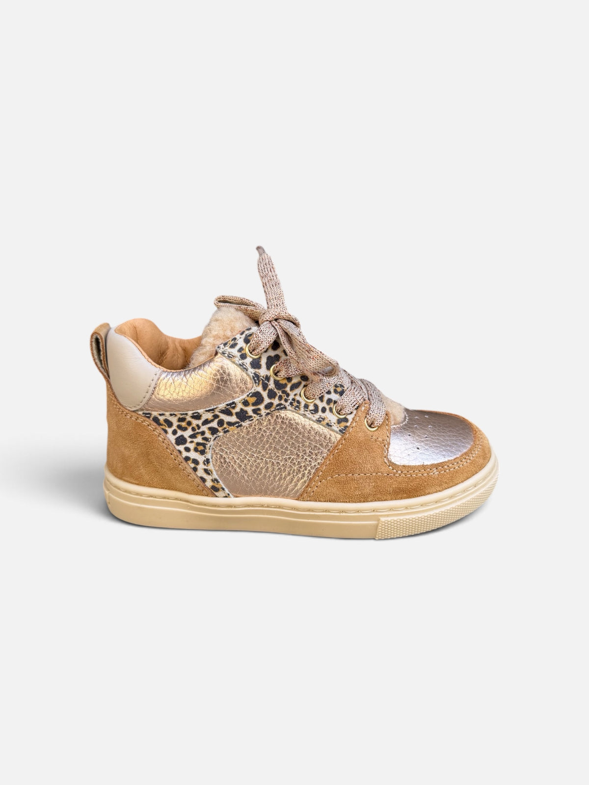 Baskets fille Babybotte Arielle – Léopard & Champagne