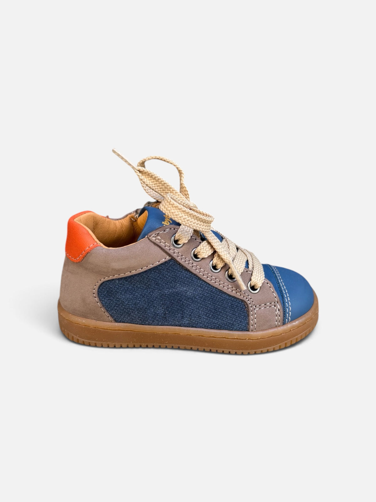Baskets enfant Babybotte Frida – Bleu, taupe & orange